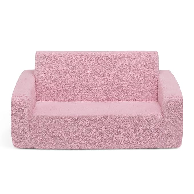 Delta Children Cozee Flip-Out Sherpa 2-in-1 Convertible Sofa to Lounger for Kids, Pink