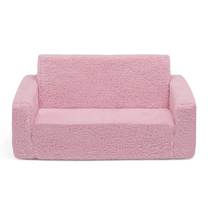 Delta Children Cozee Flip-Out Sherpa 2-in-1 Convertible Sofa to Lounger for Kids, Pink