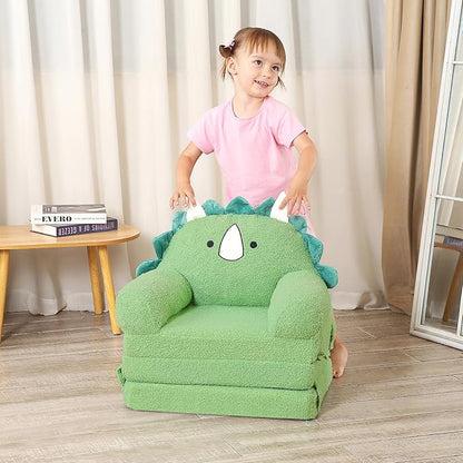 Foldable Kids Sofa, Triceratops Toddler Couch with Tri Folding Foam Cushions, Comfy Kids Couch for Kids Age 18 Months and Up