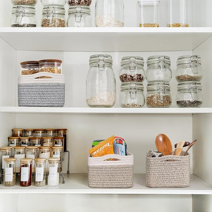Goodpick Baskets for Organizing, 11 x 7 x 4.5 in, Baskets for Shelves, Toy Storage, Home Decor, Dorm Decor 3 Pack for Bathroom, White & Light Brown