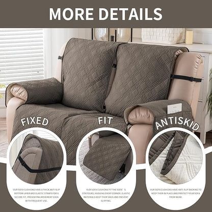 Easehomey Waterproof Loveseat Recliner Cover,Non Slip Reclining Couch Covers for 2 Seat,Dog Chair Cover Furniture Protector Washable Chair Cover with Pocket for Kids,Pets,Dogs(Taupe,2Seat)
