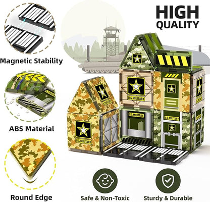 GobiDex Magnetic Tiles Army Toys, Military Magnetic Building Blocks for Kids 3-5 4-8 Girls Boys Toys Age 4-6 6-8, STEM Sensory Army Men Toddler Birthday Gifts for 3+ Year Old Kids Toy