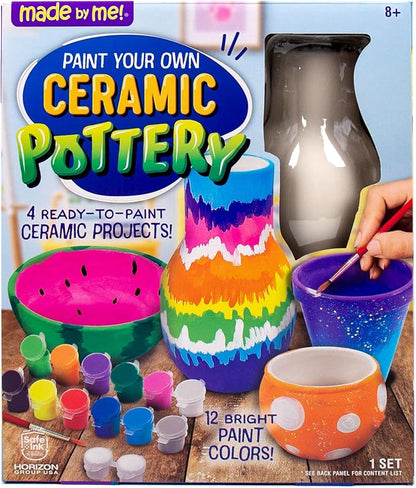 Made By Me Paint Your Own Ceramic Pottery, Fun Ceramic Painting Kit for Kids, Paint Your Own Ceramic Pottery Dish, Flower Pot, Vase & Bowl, Great Staycation Activity for Kids Ages 6, 7, 8, 9, Multi
