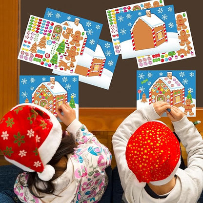 32PCS Make-a-Gingerbread House Stickers for Kids - Christmas Party Game/Craft/Activity/Favor/Supplies - 16 Finished Products