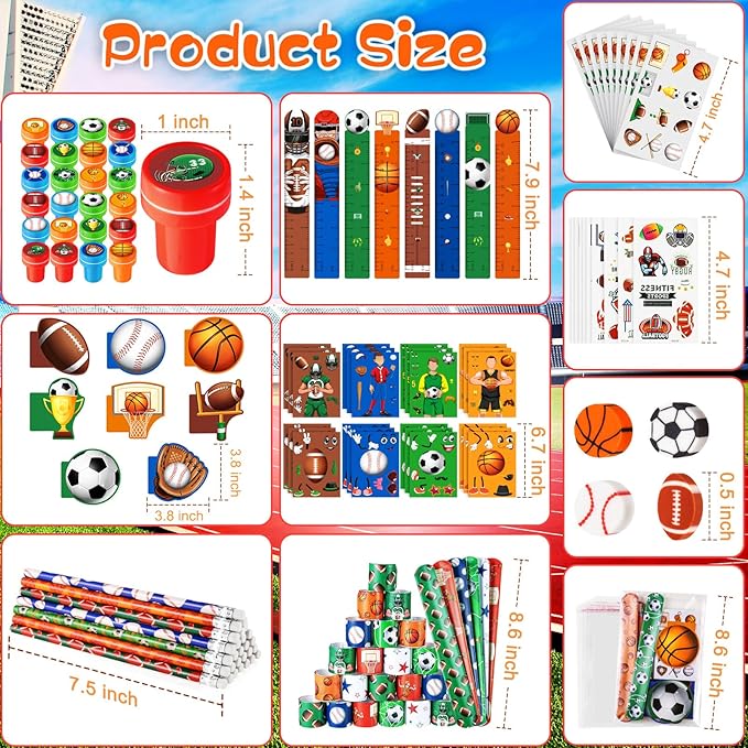 BenLouis 240Pcs Sports Party Favors Football Basketball Soccer Baseball Pencils Stickers School Stationery Bulk for Kids Sports Party Team Gift Fillers School Classroom games Rewards Supplies