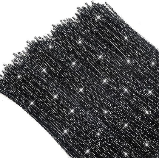 TOAOB 100pcs Christmas Glitter Pipe Cleaners Black Metallic Pipe Cleaners Craft Supplies 6mm x 12 Inch Chenille Stems Pipe Cleaners for Art DIY Crafts Decorations