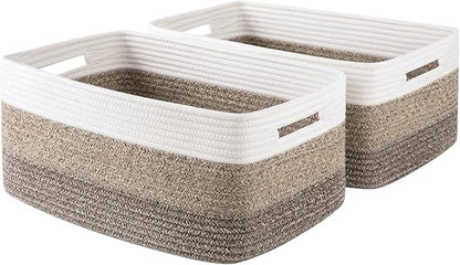 OIASKET Large Storage Basket for Organizing, Woven Rope Basket for Shelves, Closet Organizer Bins for Clothes, Blanket, Toys, Baby Nursery Storage, 17.7" x 13" x 7.87", 2 Packs Yellow