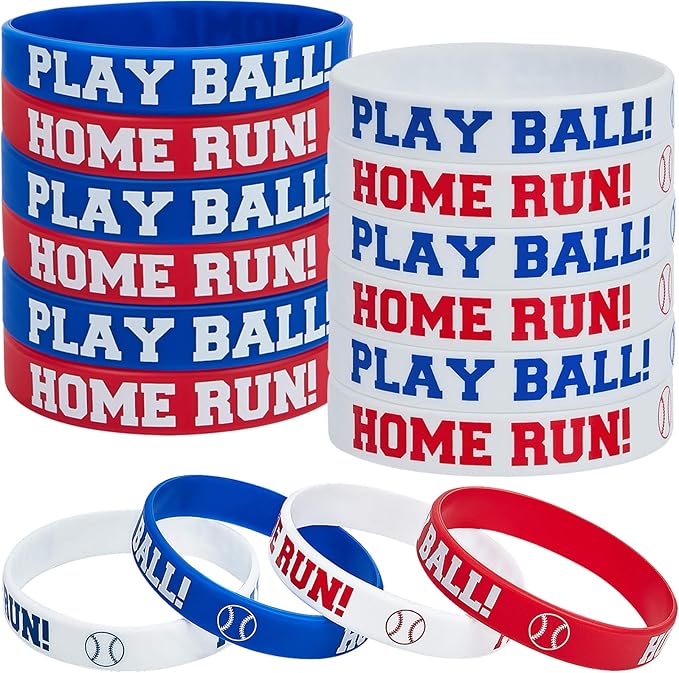 Frienda Baseball Silicone Rubber Bracelets Rubber Wristbands Baseball Bracelet Wristbands for Gifts Party Favors (24 Pieces)