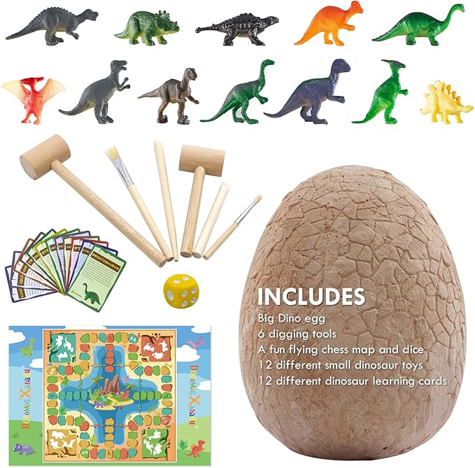 DoDoMagxanadu Dinosaur Egg Excavation Kit, Dinosaur Egg Toyss for Boys Discover Jumbo Egg, Gaint Egg, Dino Egg Dig Kit Science STEM Dinosaur Party Favors Easter Basket Stuffers Gifts for Boys & Girls