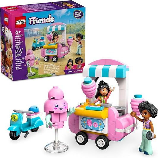 LEGO Friends Cotton Candy Stand and Scooter - Building Toy Pretend Play Set for Kids, Girls and Boys, Ages 6+ - with 2 Minidolls, Wheelable Food Cart and Accessories - Gift Idea for Birthday - 42643