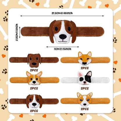 12 PCS Stuffed Dog Animal Slap Bracelets Plush Animal Slap Bracelets Cute Wrist Slap Band Toy Wrist Animals Wrist Pets Slap Bracelet Wrist Toy for Boys Girls Birthday Gifts Party Favors 6 Styles