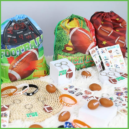 60pcs Football Party Favors, Football Goodie Bags Football Gift Bags Stuffers for Boys Includes Drawstring Bags Bracelet Keychain Tattoo Stickers Mini Football for Football Birthday Party Supplies