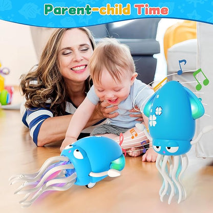 Electric Dancing Octopus Light Music Suitable for 12-18 Months Old Baby Toys, Kid Crawling Squid Toys Suitable for Toddler Tummy Time, Christmas Birthday Gifts for 1 2 3 4 5 6 Year Old Boy (Blue)