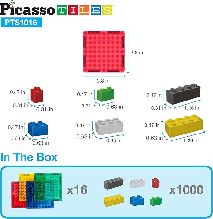 PicassoTiles 1016pcs Magnetic Brick Tile and Building Brick Block Combo Set, Magnetic Tiles, Building Blocks STEM Toys, Educational Preschool Toddler Learning Toys, Kids Activity & Creativity