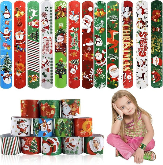 48 PCS Christmas Slap Bracelets Christmas Toys for Kids Boys Girls Toddlers Christmas Party Favors Stocking Stuffers Gifts