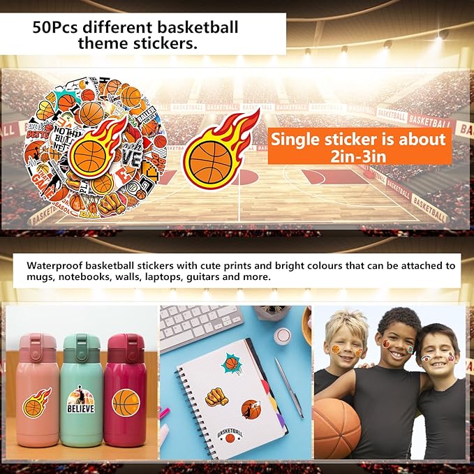 Basketball Party Favors, 150Pcs Basketball Party Supplies Gift Set for 20 Kids Students, Including Basketball Stree Balls, Gift Bags, Silicone Wristbands Basketball Theme Stickers, Erasers