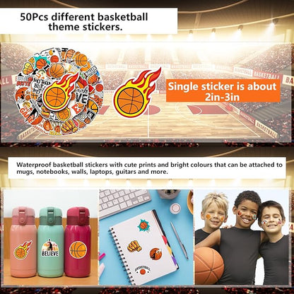 Basketball Party Favors, 150Pcs Basketball Party Supplies Gift Set for 20 Kids Students, Including Basketball Stree Balls, Gift Bags, Silicone Wristbands Basketball Theme Stickers, Erasers