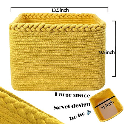 COMFY-HOMI Square Woven Cotton Rope Basket for Organizing, Gift Baskets for Handles, Empty Gift Baskets, Toy Basket for bins|13.5" x 11" x 9.5" home decor for Living Room, Bathroom