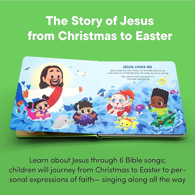 Jesus Loves Me Christian Sound Books for Kids - 6 Bible Songs for Toddlers – Christian Easter Gifts for Kids, Baby Books & Toys for Kids - Easter Basket Essentials, Baptism, Christening Baby Gifts