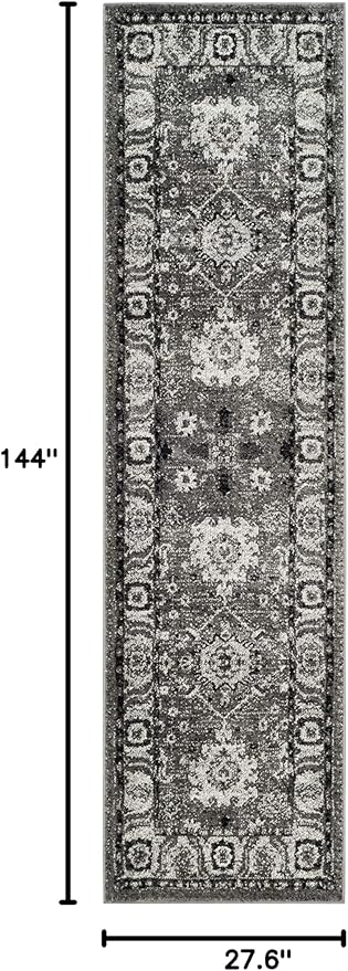 SAFAVIEH Vintage Hamadan Collection Runner Rug - 2'3" x 12', Grey & Black, Oriental Traditional Persian Design, Non-Shedding & Easy Care, Ideal for High Traffic Areas in Living Room, Bedroom (VTH214K)
