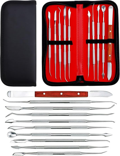 YETOOME 10 Pcs Dental Wax Carving Tools Set with Case, Stainless Steel Clay Sculpting Pottery Sculpture Tools for Dental Pottery Sculpting Plaster Carving