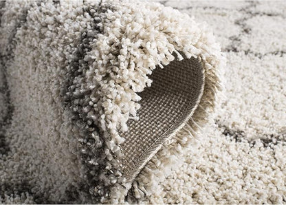 SAFAVIEH Hudson Shag Collection Runner Rug - 2'3" x 12', Ivory & Grey, Moroccan Trellis Design, Non-Shedding & Easy Care, 2-inch Thick Ideal for High Traffic Areas in Living Room, Bedroom (SGH282A)