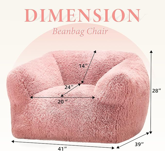 Homguava Giant Bean Bag Chair for Adults,Large Bean Bag Sofa with Armrests & Stuffed Memory Foam,Big BeanBags with Filler,Plush Bean Bag Couch Comfy Lazy Sofa Chair for Bedroom,Living Room(Large,Pink)