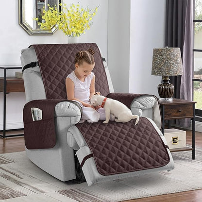 TAOCOCO Non-Slip Recliner Chair Cover Sofa Slipcover, Pet Cover for Small Recliner Chair with Elastic Straps, Washable Reclining Chair Cover Recliner Furniture Protector (23'' Small, Coffee)