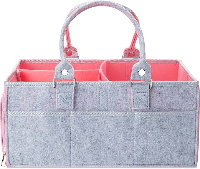 Mr. Pen- Baby Diaper Caddy Organizer, Gray, Pink Inside, Nursery Storage Bin and Car Organizer for Diapers and Baby Wipes
