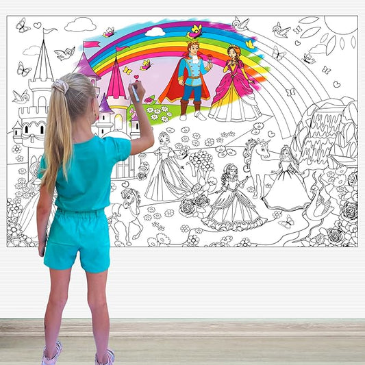 ALEX Art Jumbo Coloring Poster Princess with Markers - Giant Coloring Pages for Kids - Wall Coloring Posters for Kids - Large Coloring Sheets - Super Huge Coloring Poster - Big Coloring XL Floor Size