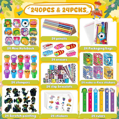 BenLouis 240Pcs Kids' Party Favors Sets Stampers Pencils Stickers School Stationery Bulk for Kids 4-8-12 Classroom Birthday Candy Goodie Bags Pinata Stuffers Rewards Gifts Supplies