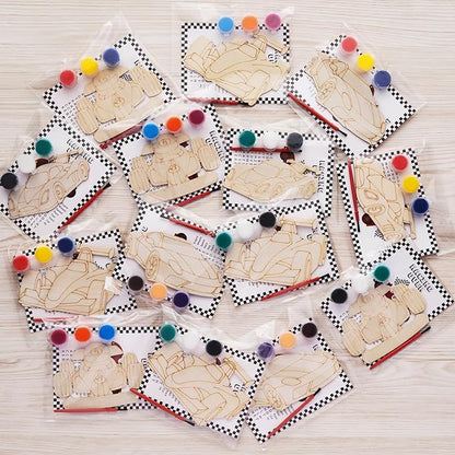 GEECOZYLIFE Thank You for Coming Gifts - 24 PCS Race Car DIY Crafts Kit - Unfinished Wooden Car Painting Set - Race Car Birthday Supplies Classroom Rewards Gifts Bulk