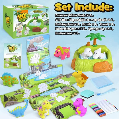 Golray Paint-Wash-Recolor Dinosaur Crafts Kit Painting Toy for Toddler, Bathtub, Washable Marker, Dinosaur, Instruction, Dino Pet Art Activity Dinosaur Toy Gift for 3-5 Year Old Kid Boy Girl
