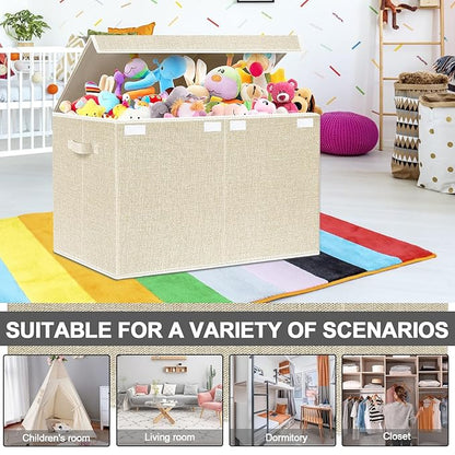 VERONLY Large Toy Box Chest Storage with Lid - Collapsible Kids Toys Boxes Organizer Bins Baskets with Handles for Boys, Girls, Nursery, Playroom, Clothes, Blanket, Bedroom(Beige)