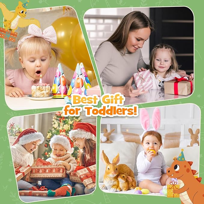 Montessori Dinosaur Toys for 1 2 3 4 Year Old Toddlers, Early Education Toys for Ages 2-4 Boys Girls Kids, Wooden Dinosaur Blocks Sorting & Stacking & Balance Toys, Ideal Preschool Birthday Gift