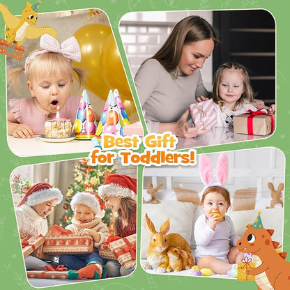 Montessori Dinosaur Toys for 1 2 3 4 Year Old Toddlers, Early Education Toys for Ages 2-4 Boys Girls Kids, Wooden Dinosaur Blocks Sorting & Stacking & Balance Toys, Ideal Preschool Birthday Gift