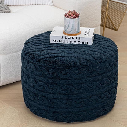 Pouf Ottoman Stuffed 20x20x12 Inches Floor Pouf Plush Fiber Ottoman Foot Rest Under Desk Foot Stool for Living Room Bedroom (Navy Blue)