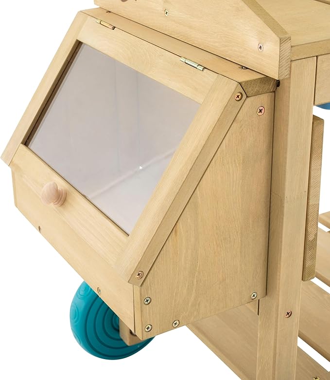 Kids Potting Bench, Outdoor Wooden Toy Toddler Gardening Table with Wheels, Sink & Faucet, Storage Shelves, Planting Pots, Durable, Weatherproof Backyard Playset for Kids Age 3+ Years