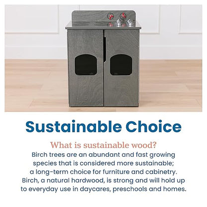 ECR4Kids Play Kitchen Stove, Wooden Playset, Grey Wash