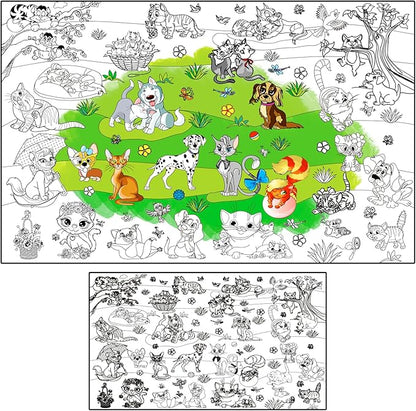 ALEX Art, Jumbo Coloring Poster - Cute Cats and Dogs Giant Coloring Posters for Kids - Large Coloring Poster for Wall or Table - Fun Big Coloring Sheets - Huge Size 38.5”x26.7”