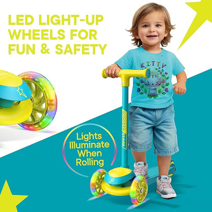 3 Wheel Scooter for Kids, Smooth Light Up LED Front Wheels, Wide Anti Slip Deck, Rear Foot Brake, Easy Lean to Steer Maneuvering, Indoor & Outdoor Ride On Toys for Ages 2 Up,