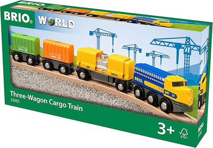 BRIO 33982 Three-Wagon Cargo Train - Kid-Friendly Wooden Toy Train | Engaging Play Experience | Compatible with All Railway Tracks | Ideal for Kids Age 3 & Up | FSC-Certified Materials