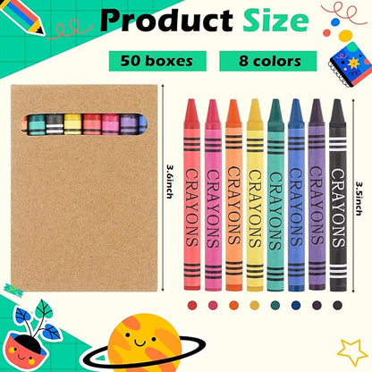 Crayons Bulk 8 Different Color Crayon Wrapped Wax Mini Boxes Bulk Party Favors Packs for Classroom Home Birthdays School Teachers(50 Packs)