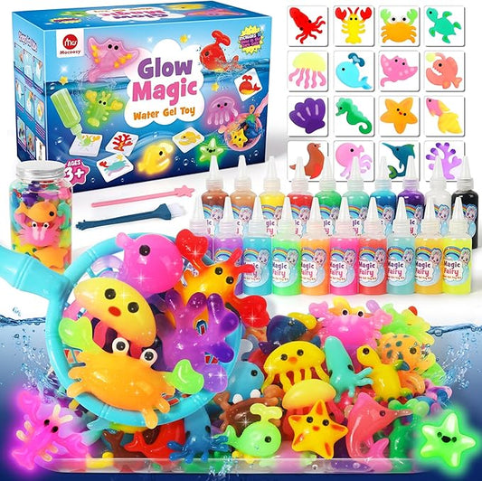 Mocoosy Magic Water Elf Toy Kit for Kids, Glow in the Dark Aqua Fairy Water Gel Kit with 20 Gel & 16 Molds, Make Your Own Squishies, Squishy Maker Water Pets, DIY Art Crafts, Boys Girls Easter Gifts