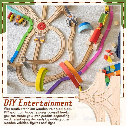 2 Pieces Wooden T Train Track Accessories for Toy Train Wood Track Bridges and Tunnels Multi Way Switch Expansion Compatible with Most Railroad Set