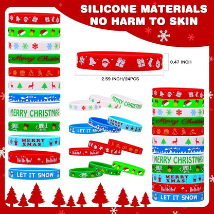 Garma 96Pcs Christmas Slap Bracelets Christmas Wristbands Rubber Band Christmas Silicone Bracelets for Kids Christmas Party Favors Christmas Stocking Stuffers Gifts (96)