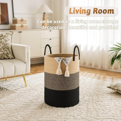 Artfeel Laundry Basket,Woven Cotton Rope Laundry Hamper,80L for Decorative Storage of Dirty Clothes,Toys and Blankets in Bathroom,Bedroom and Living Room