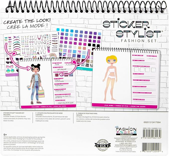 Fashion Angels Sticker Stylist Designer Kit for Girls - Kids Sticker By Number Book For Girls - 700+ Stickers - Fashion Sticker Activity Book - Road Trip Essentials for Kids Ages 6 and Up