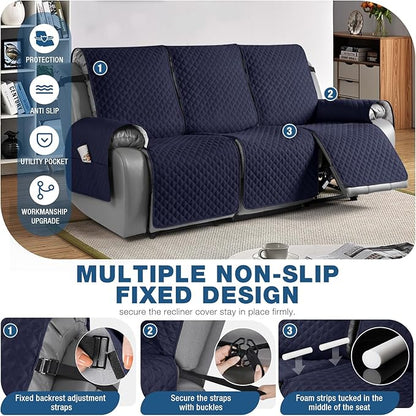 TAOCOCO Waterproof Recliner Couch Covers Sofa Slipcover for 3 Cushion Couch, Pet Sofa Cover for 3 Seat Recliner, Washable Reclining Sofa Cover Furniture Protector with Straps(3 Seater, Dark Blue)