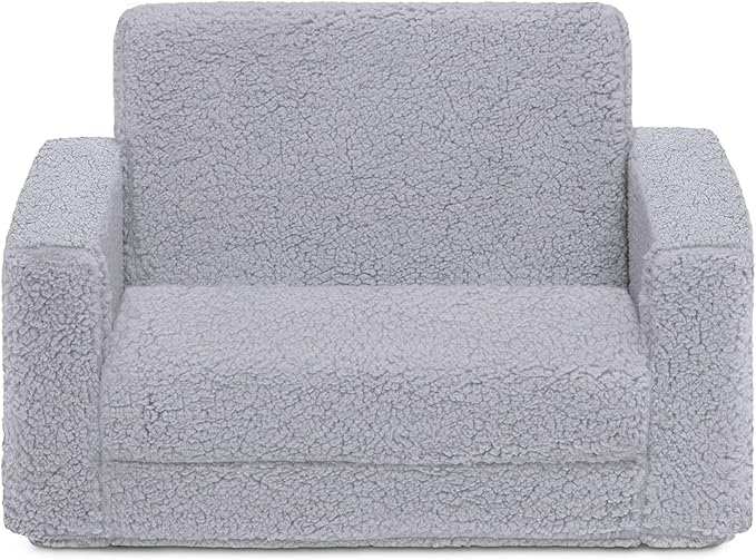 Delta Children Cozee Flip-Out Sherpa 2-in-1 Convertible Chair to Lounger for Kids, Grey